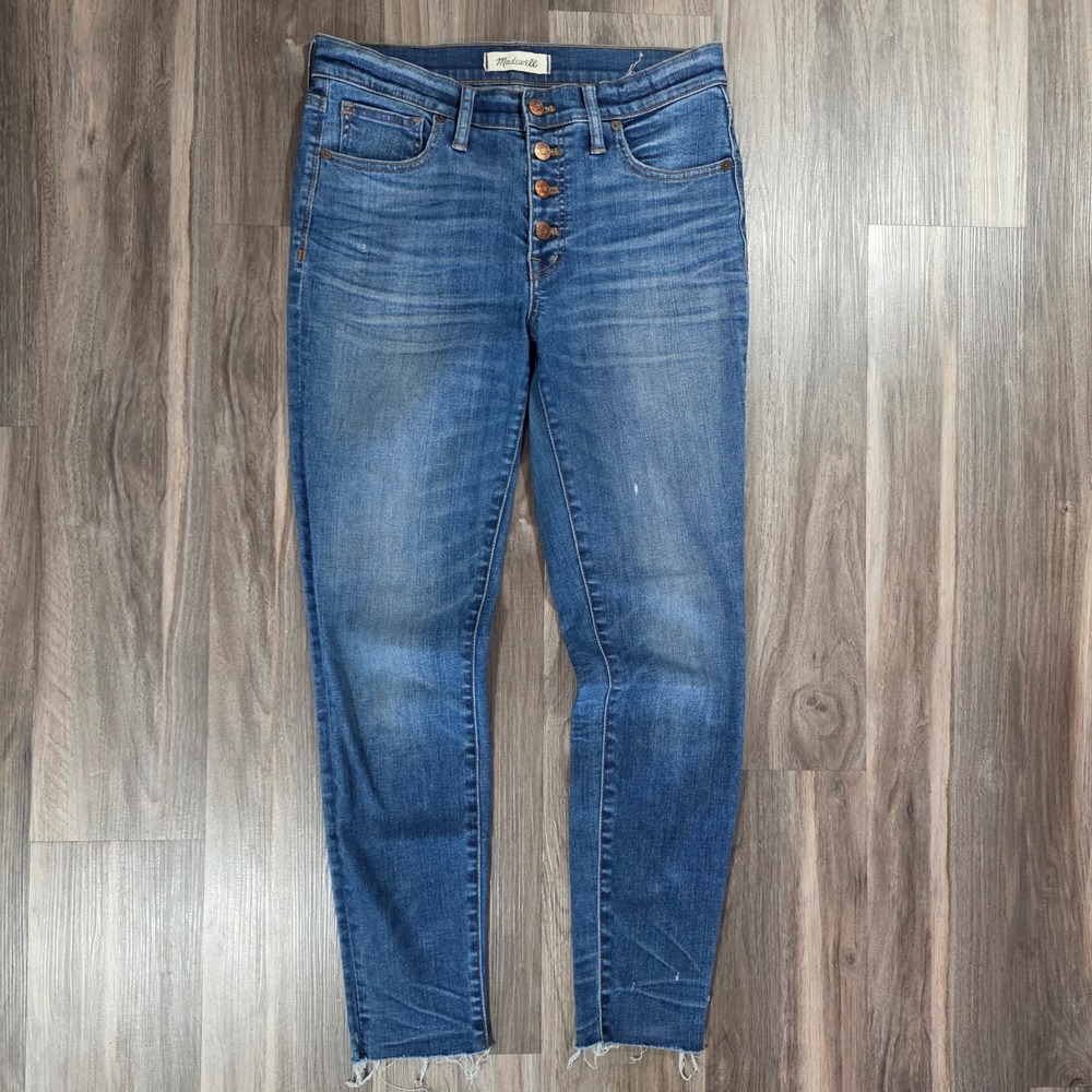 Madewell 9 High Riser Skinny Skinny Jeans Button Fly Raw Hem Blue 28